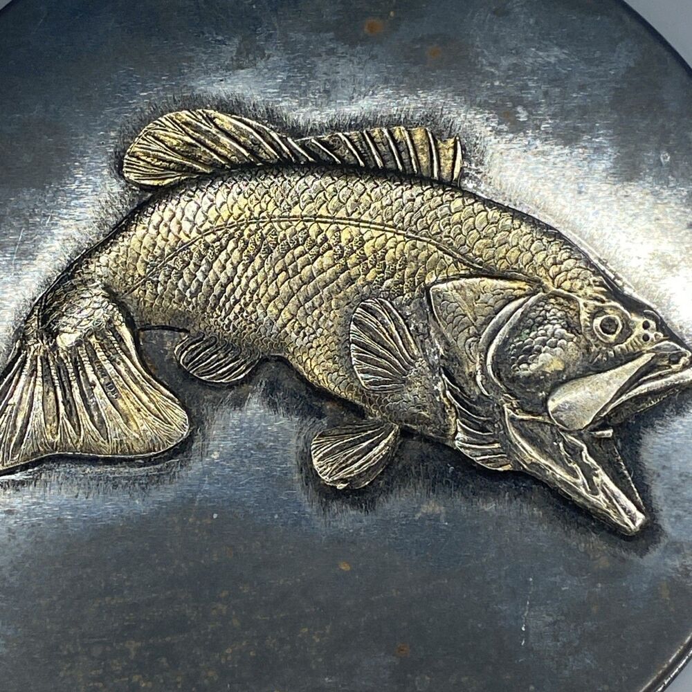 METZKE Vintage Pewter Bass Fish Tin TOP ONLY For 8" Cookie Tin